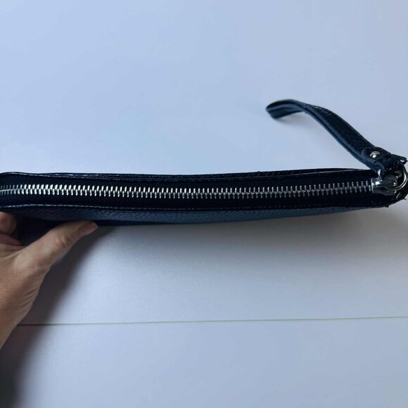 Dana Buchman Black Faux Leather Zip Wallet Wristlet – Textured with Red Interior - Picture 6 of 11